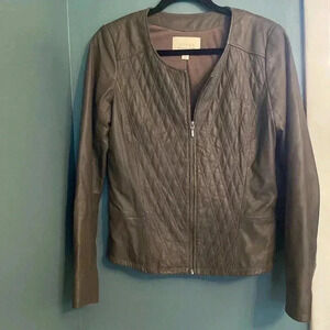 Hinge leather jacket - medium - gray - zip up - quilted pattern - like new